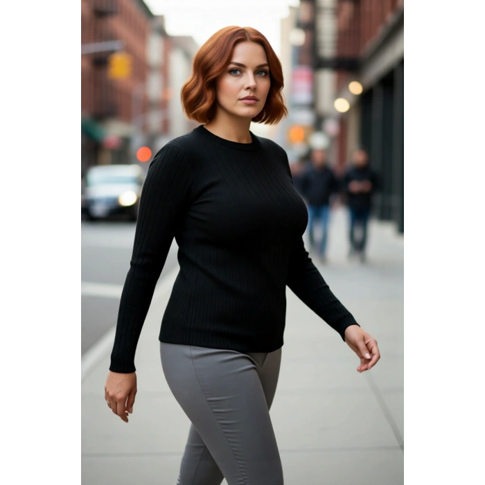 Kadın Şık Bodycone Fitilli Triko Bluz Standart Kol Bisiklet Yaka Casual Tarz Mevsimlik Kullanım İçin