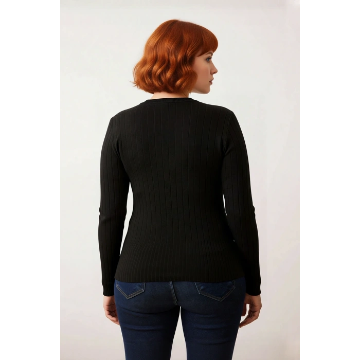 Kadın Şık Bodycone Fitilli Triko Bluz Standart Kol Bisiklet Yaka Casual Tarz Mevsimlik Kullanım İçin