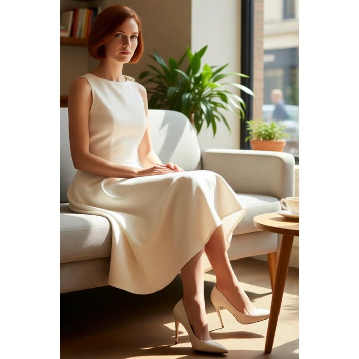 Kadın Şık Bordo Kolsuz Midi Elbise Aksesuar Detaylı Finike Dokuma Skater Tasarım Kaliteli