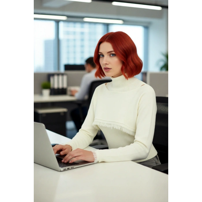 Kadın Şık Dik Yaka Düşük Kol Püsküllü Triko Kazak Crop Bluz Takımı Günlük Rahatlık ve Konfor