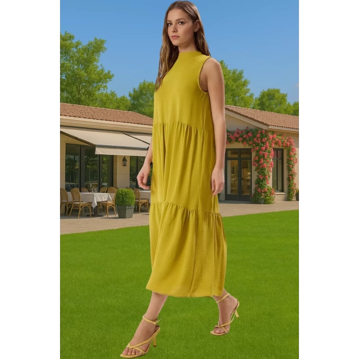 Kadın Şık Düz Kesim Kolsuz Midi Elbise Polyester Kumaş Nefes Alabilir Şık Görünüm Kaliteli İşçilik