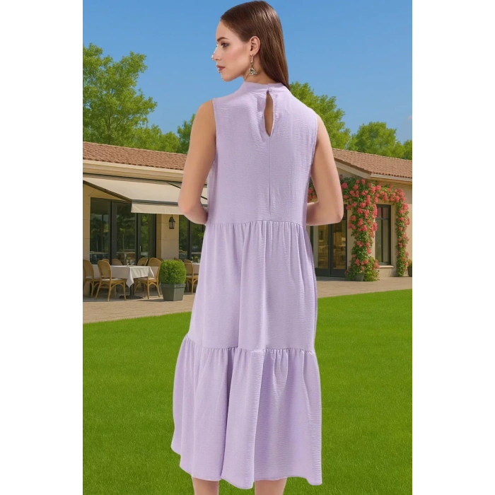Kadın Şık Düz Kesim Kolsuz Midi Elbise Polyester Kumaş Nefes Alabilir Şık Görünüm Kaliteli İşçilik