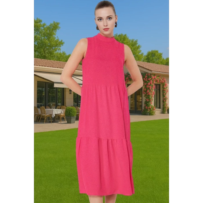 Kadın Şık Düz Kesim Kolsuz Midi Elbise Polyester Kumaş Nefes Alabilir Şık Görünüm Kaliteli İşçilik