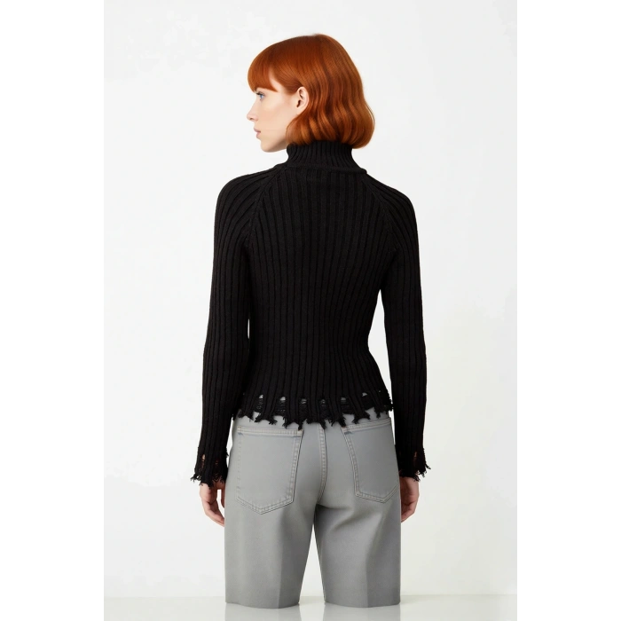 Kadın Şık Fitted Crop Uzun Reglan Kollu Dik Yaka Fitilli Triko Kazak Kış Günleri İçin İdeal Model