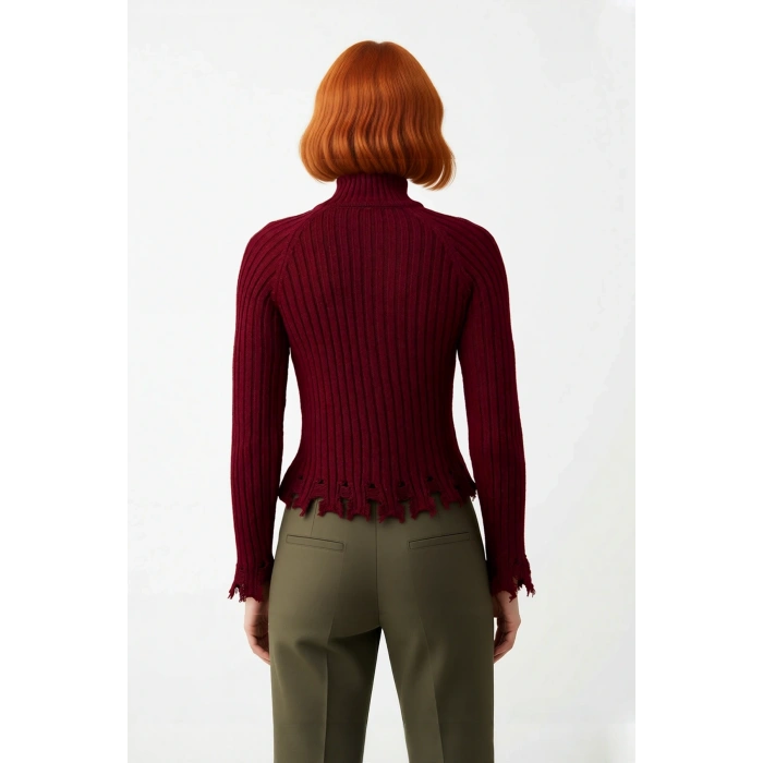 Kadın Şık Fitted Crop Uzun Reglan Kollu Dik Yaka Fitilli Triko Kazak Kış Günleri İçin İdeal Model