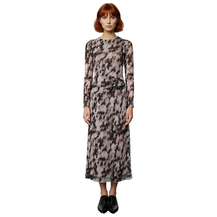 Kadın Şık Gece Koleksiyonu Bisiklet Yaka Uzun Kollu Astarlı Polyester Karışımlı Maxi Elbise.