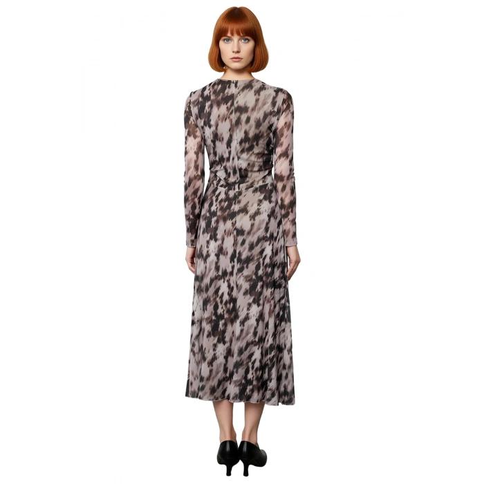 Kadın Şık Gece Koleksiyonu Bisiklet Yaka Uzun Kollu Astarlı Polyester Karışımlı Maxi Elbise.