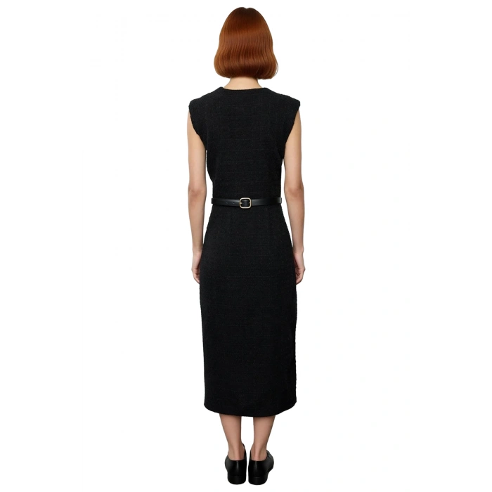 Kadın Şık Midi Boy Kolsuz Düğmeli %100 Pamuk Tüvit Ceket Elbise Gündüz Gece Kombinleri İçin