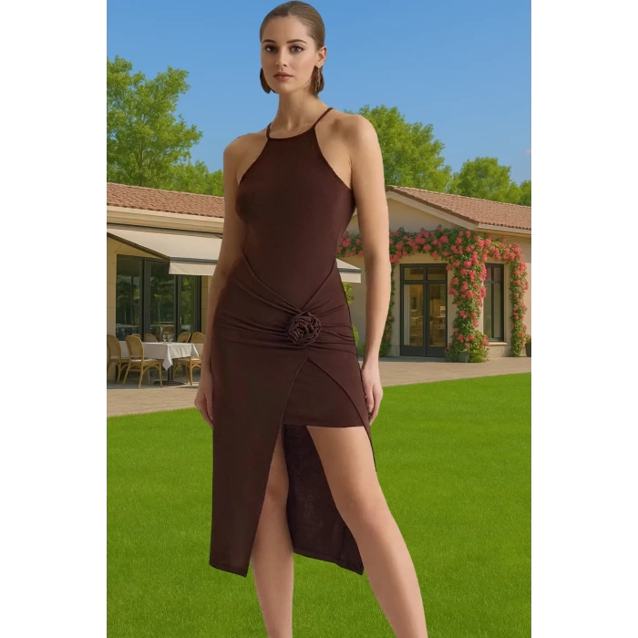 Kadın Şık Örme Midi Elbise Polyester Elastan Düz Kesim Rahat Kullanım Günlük Kullanım İçin