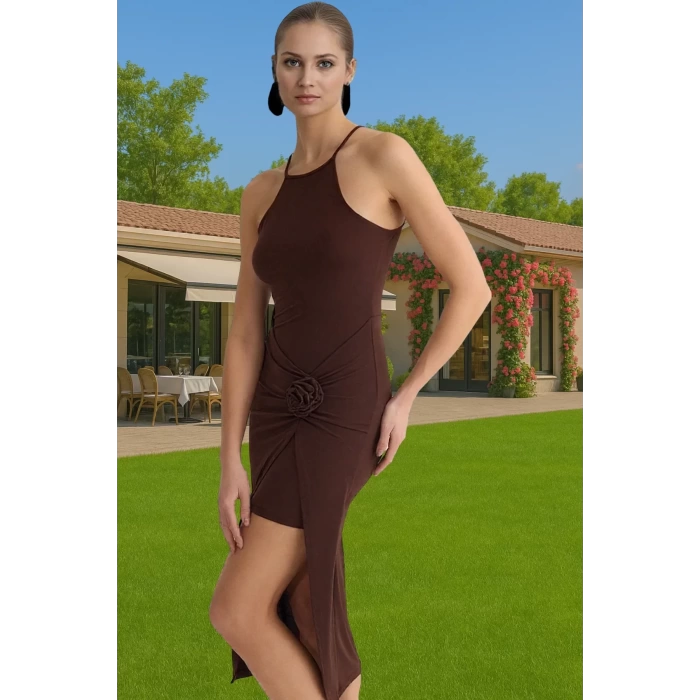 Kadın Şık Örme Midi Elbise Polyester Elastan Düz Kesim Rahat Kullanım Günlük Kullanım İçin