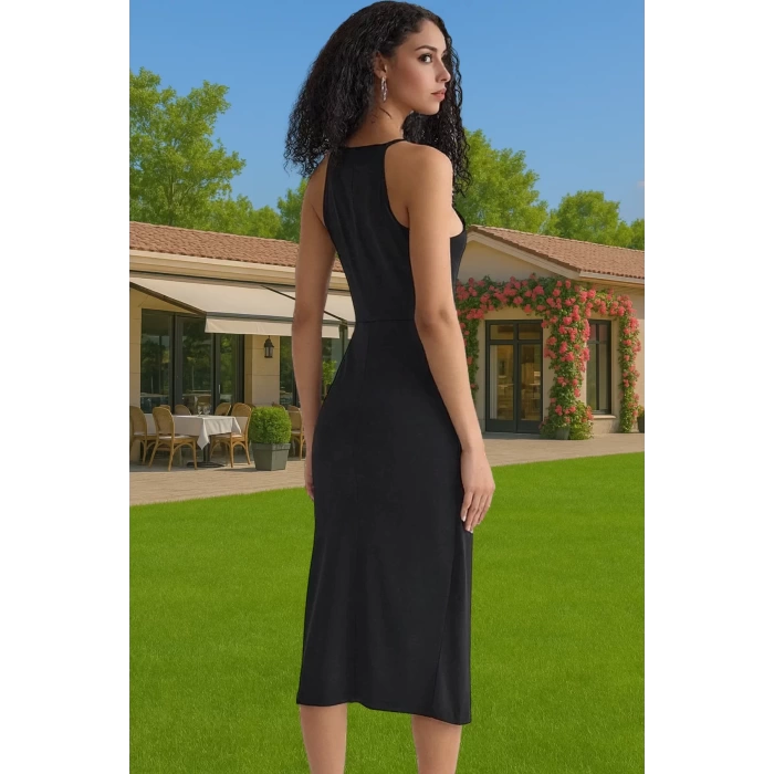 Kadın Şık Örme Midi Elbise Polyester Elastan Düz Kesim Rahat Kullanım Günlük Kullanım İçin