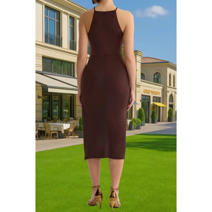 Kadın Şık Örme Midi Elbise Polyester Elastan Düz Kesim Rahat Kullanım Günlük Kullanım İçin
