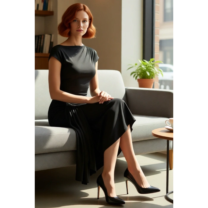 Kadın Şık Örme Sandy Dokuma Midi Elbise Gece Davetleri Mezuniyet İçin A Line Kayık Yaka. Kaliteli