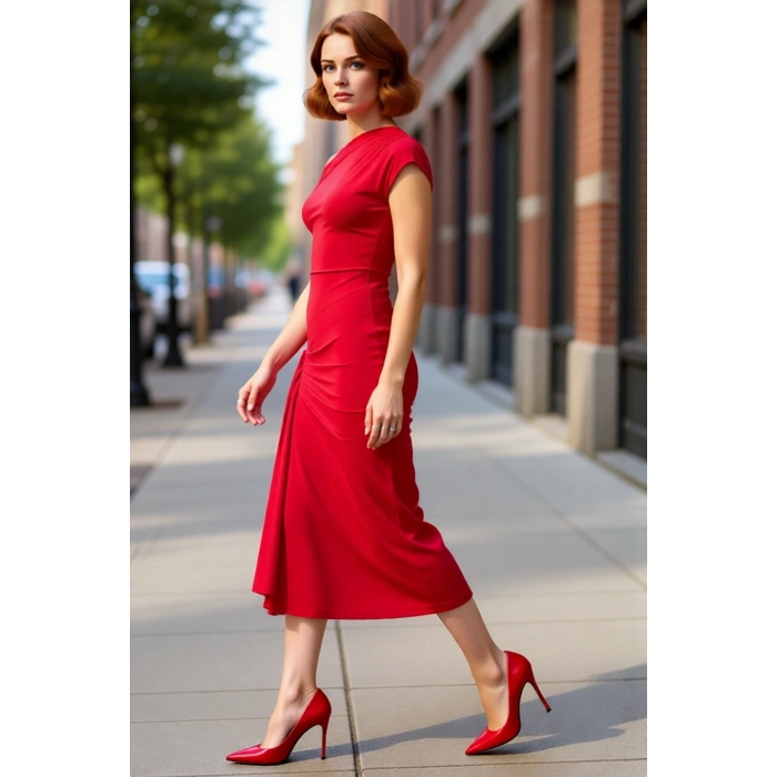 Kadın Şık Örme Sandy Dokuma Midi Elbise Gece Davetleri Mezuniyet İçin A Line Kayık Yaka. Kaliteli