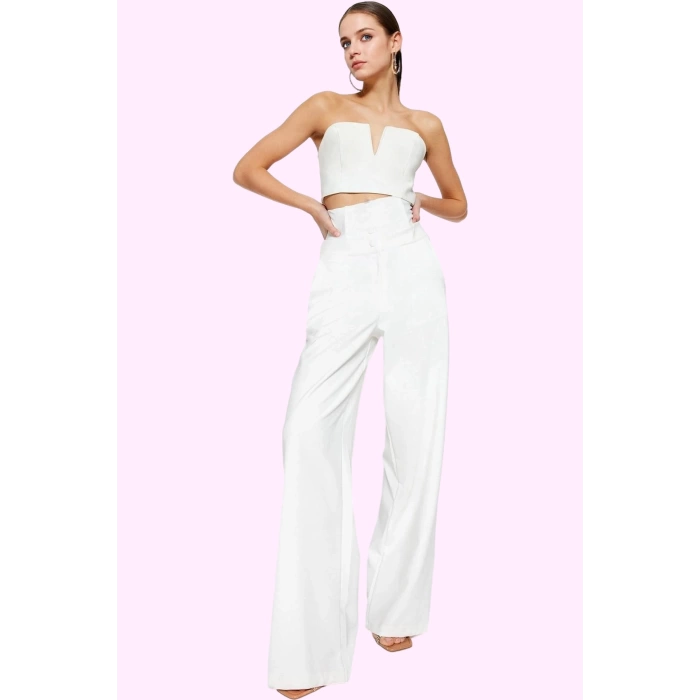 Kadın Şık Pantolon Geniş Paça Yüksek Bel Polyester Karışımlı Kumaş Yaz Aylarının Vazgeçilmezi