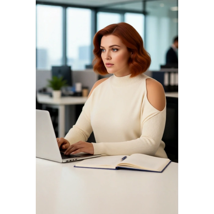 Kadın Şık Relaxed Kalıp Dik Yaka Uzun Kollu Omzu Açık Detaylı Tarz Akrilik Triko Kazak Kaliteli