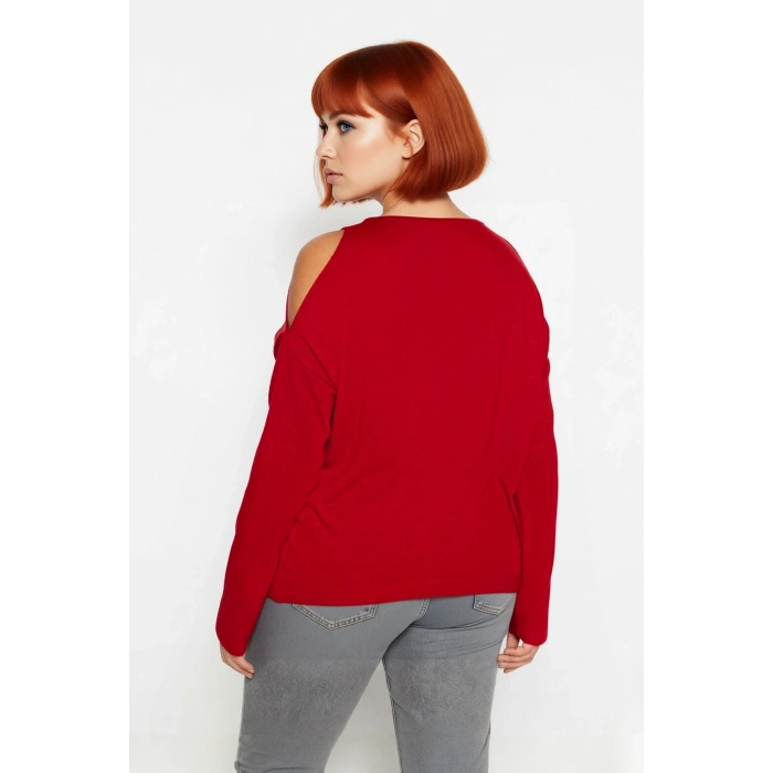 Kadın Şık Relaxed Kalıp Dik Yaka Uzun Kollu Omzu Açık Detaylı Tarz Akrilik Triko Kazak Kaliteli