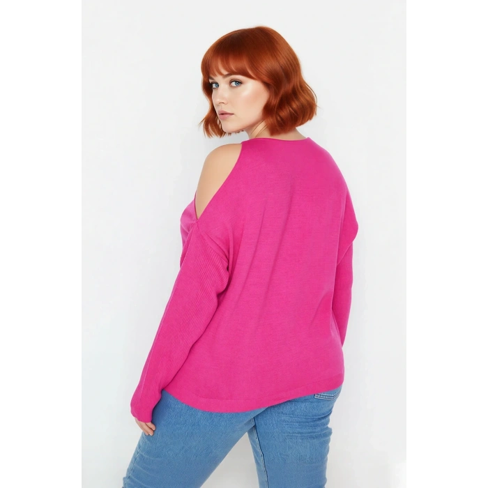 Kadın Şık Relaxed Kalıp Dik Yaka Uzun Kollu Omzu Açık Detaylı Tarz Akrilik Triko Kazak Kaliteli