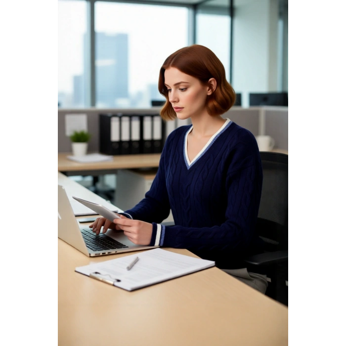 Kadın Şık V Yaka Kolej Temalı Triko Kazak Regular Kalıp Rahat Kullanım Orta Kalınlık Gündelik