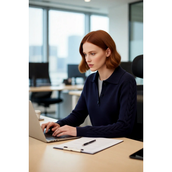 Kadın Şık ve Konforlu Günlük Regular Kalıp Polo Yaka Saç Örgü Triko Kışlık Kazak Kaliteli