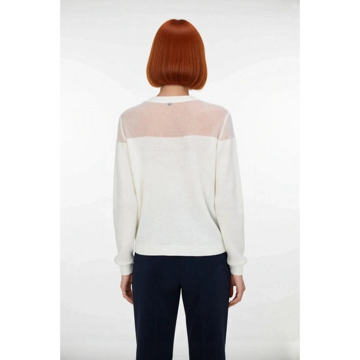 Kadın Simli Transparan Detaylı Bisiklet Yaka İnce Triko Kazak İlkbahar Sonbahar Günlük Şıklık