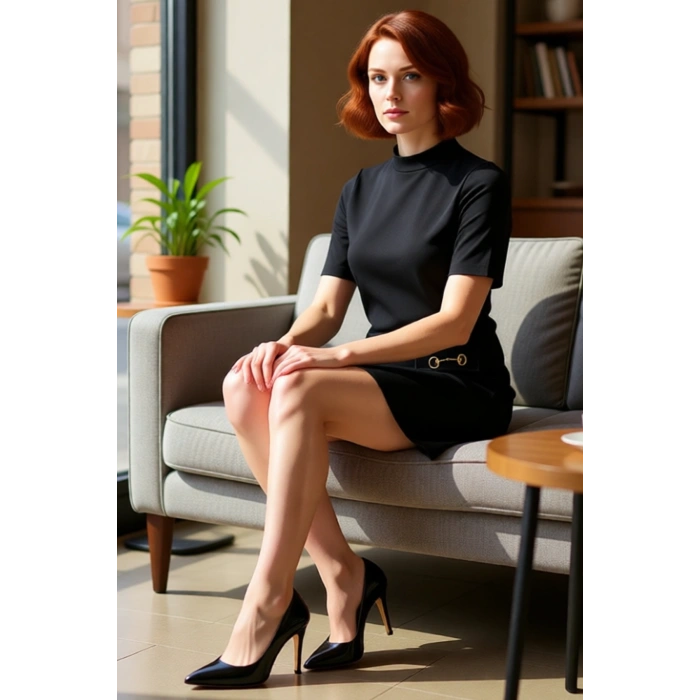 Kadın Siyah A line Mini Elbise Dik Yaka Kısa Truvakar Kol Günlük Kullanım İçin Şık Detaylı