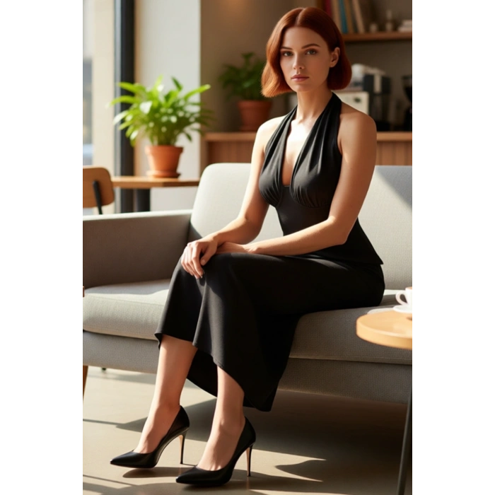 Kadın Siyah Boyundan Bağlama Detaylı Shift Kalıp Maxi Abiye Elbise Yaz Akşamları İçin İdeal