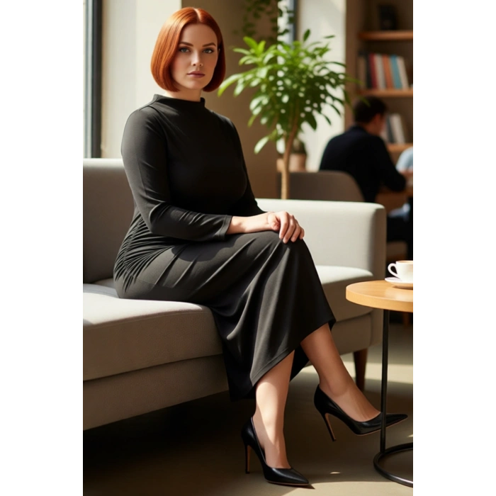 Kadın Siyah Düz Desen Dik Yaka Maxi Boy Yırtmaç Detaylı Uzun Yarasa Kol Büyük Beden Örgü Elbise