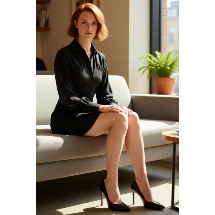 Kadın Siyah Düz Desenli Büzgü Detaylı A Line Dokuma Gömlek Elbise Günlük Şıklık İçin İdeal