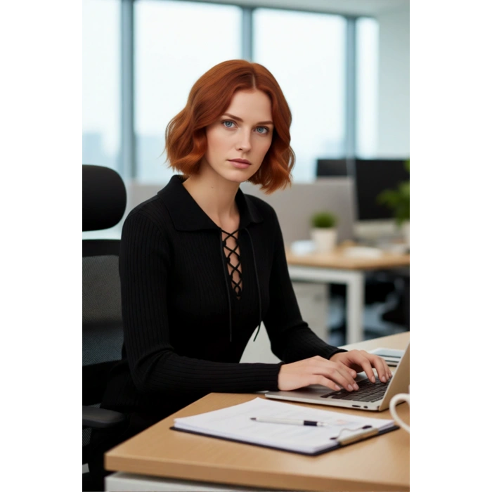 Kadın Siyah Fitted Triko Bluz Polo Yaka Bağlamalı Detaylı Kış Sonbahar Şıklığının Anahtarı