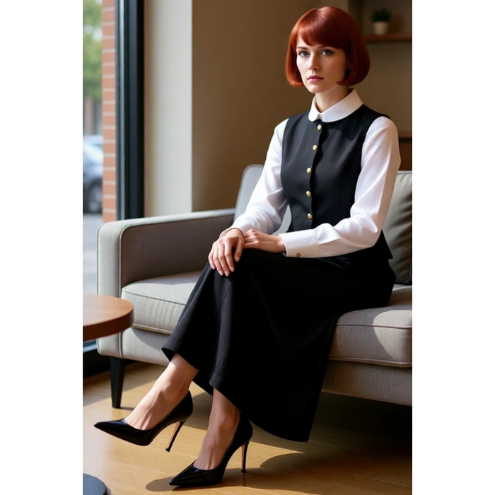 Kadın Siyah Gold Düğme Detaylı Maxi Jile Elbise Dokuma Kumaş Bisiklet Yaka Kolsuz Shift Kalıp Günlük