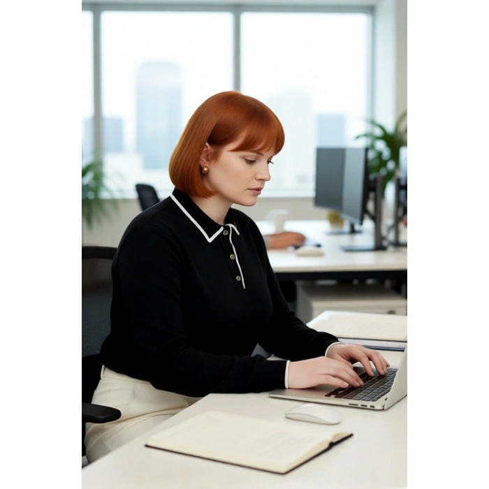 Kadın Siyah Polo Yaka Düz Triko Kazak Regular Kalıp Kışlık Uzun Kollu Şık ve Konforlu Tasarım