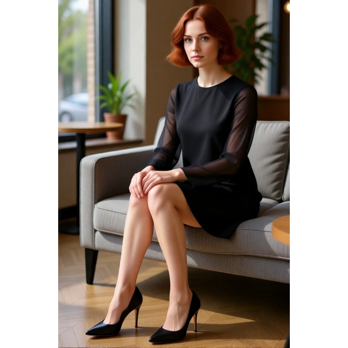 Kadın Siyah Shift Kalıp Dokuma Detaylı Bisiklet Yaka Scuba Krep Mini Örme Elbise Kışa Uygun