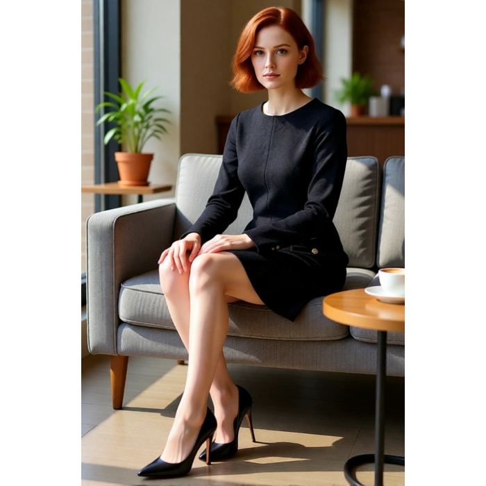 Kadın Siyah Tüvit Örme Shift Mini Elbise Uzun Kollu Bisiklet Yaka Cep Detaylı Soğuk Havalar İçin