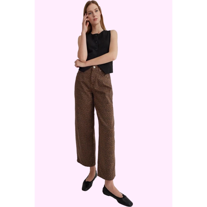 Kadın Skater Baggy Jean Pantolon Çok Leopar Desenli Pamuk Casual Yaz Aylarının Vazgeçilmezi