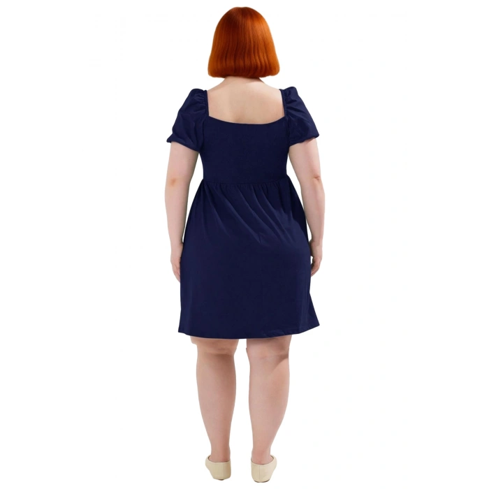 Kadın Skater Kalıp Balon Kol Kare Yaka Mini Elbise %100 Pamuklu Yazlık Konforlu Şık Tasarım