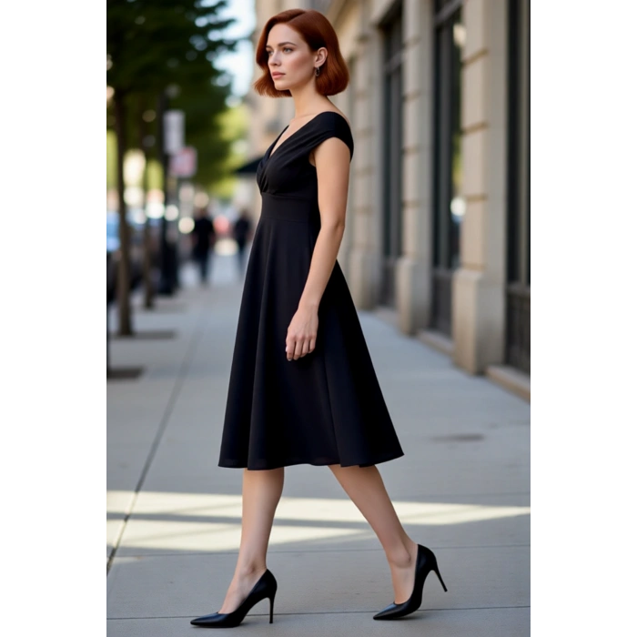 Kadın Skater Kalıp Kolsuz Midi Boy Carmen Yaka Düz Desen Abiye Gece Elbisesi Şık Ortamlar İçin İdeal