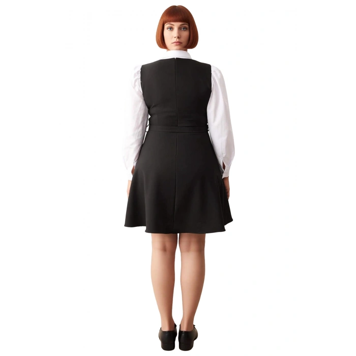 Kadın Skater Kemerli Gömlek Detaylı Mini Dokuma Elbise İlkbahar Sonbahar Rahatlığı Kaliteli