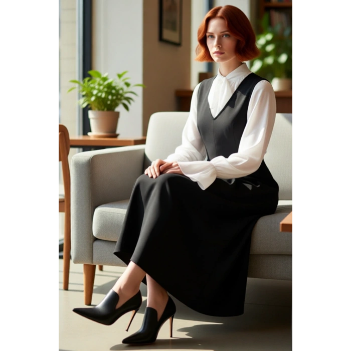 Kadın Skater Kesim V Yaka Kolsuz Dalgıç Maxi Elbise Tesettür Şıklığı Kış Kombinleri İçin Kaliteli