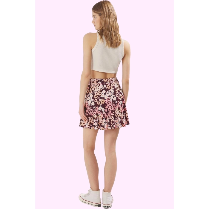 Kadın Skater Mini Etek Polyester Kaşkorse Kumaş Çiçekli Desenli Yazlık Yaz Aylarının Vazgeçilmezi