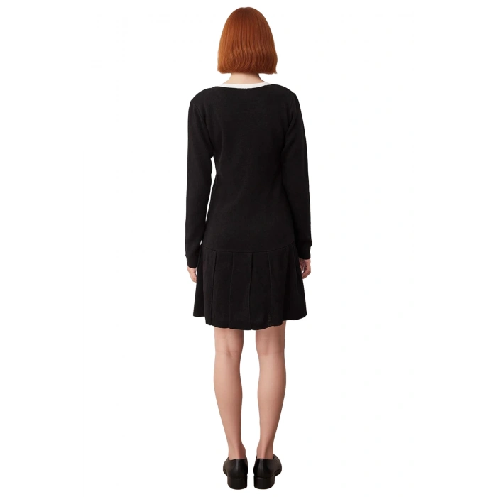 Kadın Skater Silüet Renk Bloklu Bisiklet Yaka Uzun Kollu Rahat Günlük Triko Mini Elbise Kaliteli