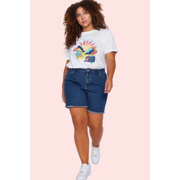 Kadın Skinny Denim Şort Yüksek Bel Kısa Boy Esnek Günlük Hafta Sonu Yaz Aylarının Vazgeçilmezi