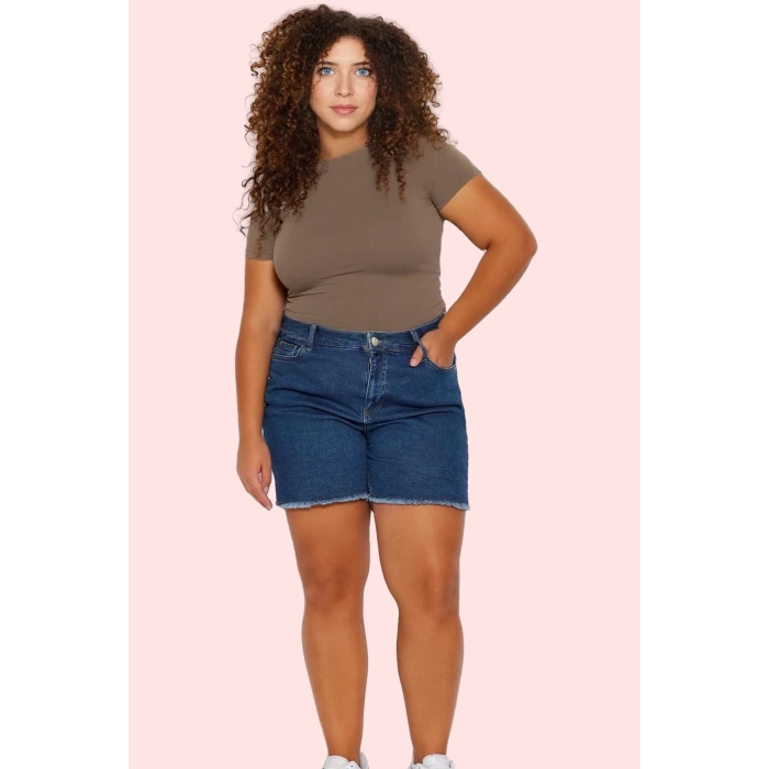 Kadın Skinny Denim Şort Yüksek Bel Kısa Boy Esnek Günlük Hafta Sonu Yaz Aylarının Vazgeçilmezi