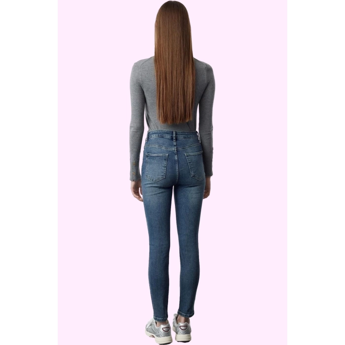 Kadın Skinny Jean Dar Paça Düğmeli Yüksek Bel Pamuk Günlük Hafta Sonu Yaz Aylarının Vazgeçilmezi