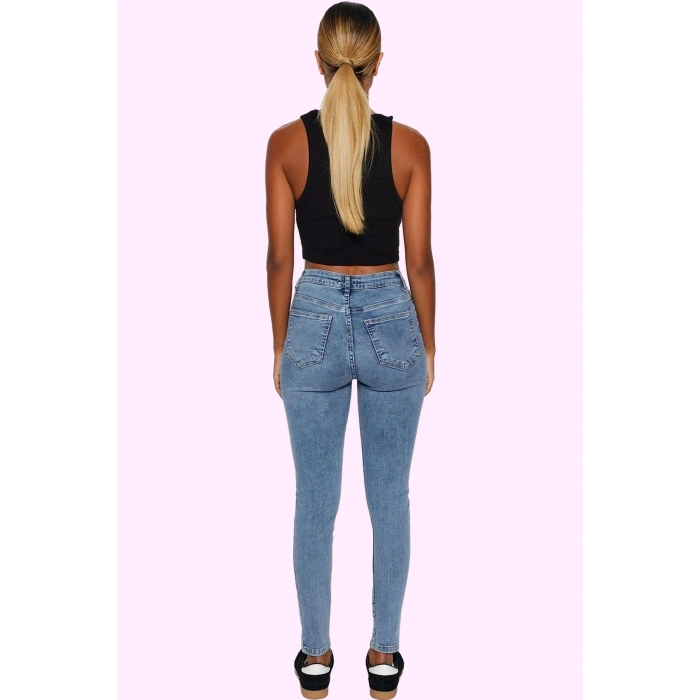 Kadın Skinny Jean Yüksek Bel Uzun Boy Düz Desenli Günlük Hafta Sonu Yaz Aylarının Vazgeçilmezi