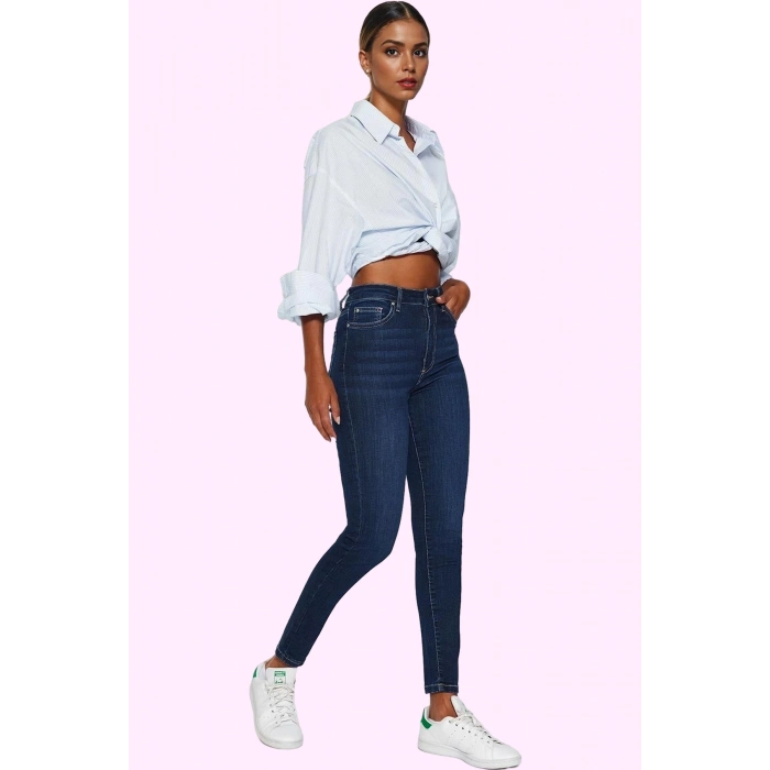 Kadın Skinny Jean Yüksek Bel Uzun Boy Düz Desenli Günlük Hafta Sonu Yaz Aylarının Vazgeçilmezi