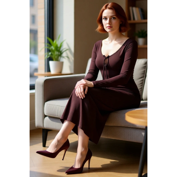 Kadın Smart Kesim Havuz Yaka Bağlama Detaylı Uzun Kol Bodycon Örme Maxi Abiye Elbise Kaliteli