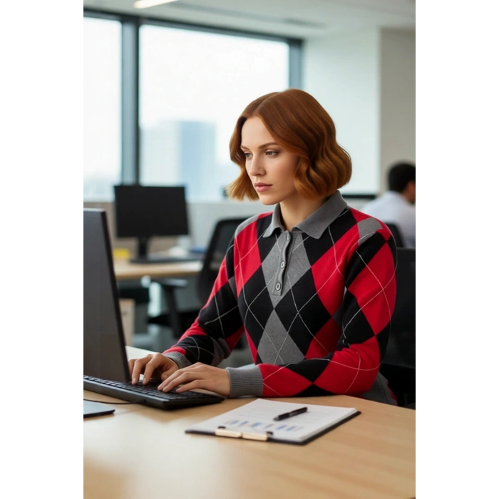 Kadın Soğuk Havaların Gözdesi Baklava Desenli Polo Yaka Triko Kazak Konforlu ve Şık Kaliteli