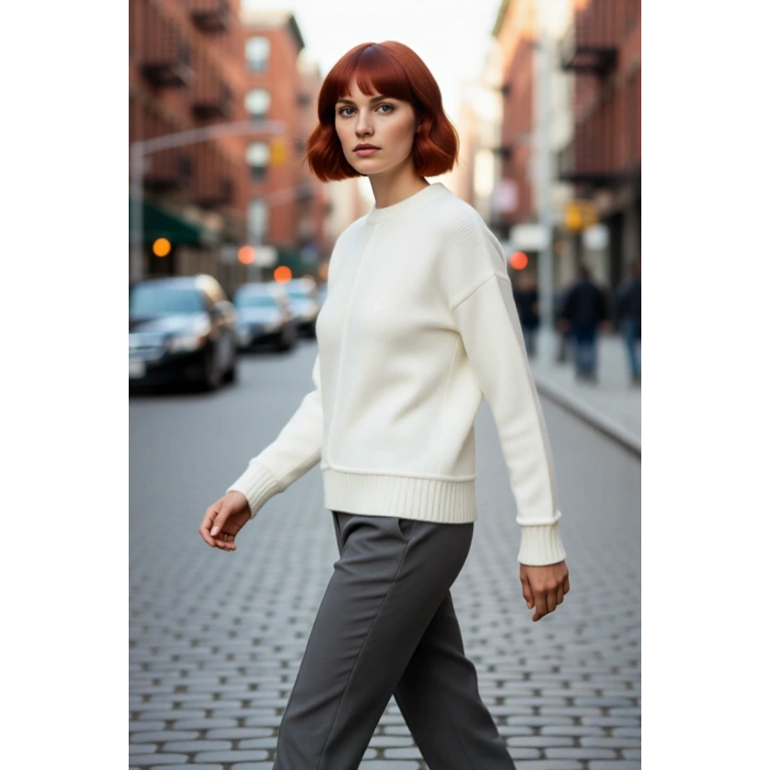 Kadın Soğuk Havaların Kurtarıcısı Oversize Kalın Düz Desen Triko Kazak Düşük Kol Gri Kaliteli