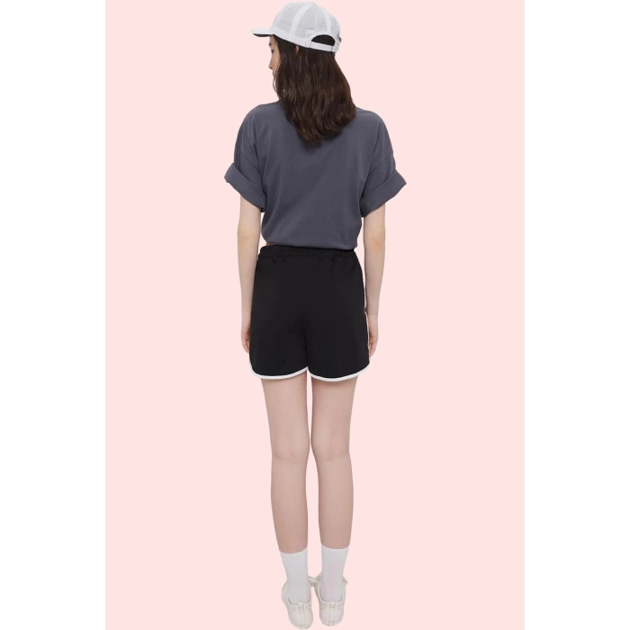 Kadın Spor Şort Polyester Biyeli Detay Renk Bloklu Desen Günlük Kullanım Dayanıklı Malzeme